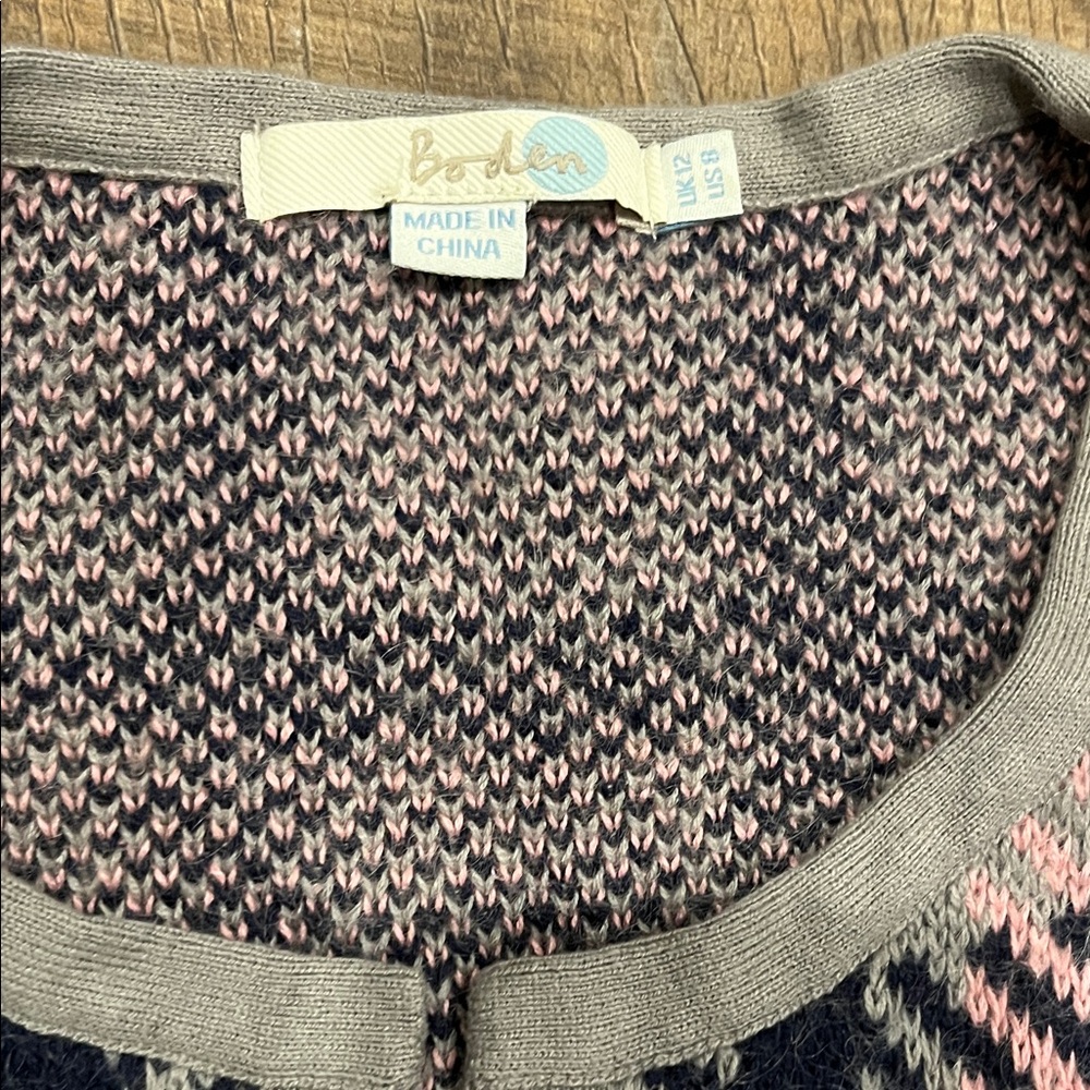Boden Gray and Pink Plaid Duster Cardigan Size 8 - Picture 2 of 5